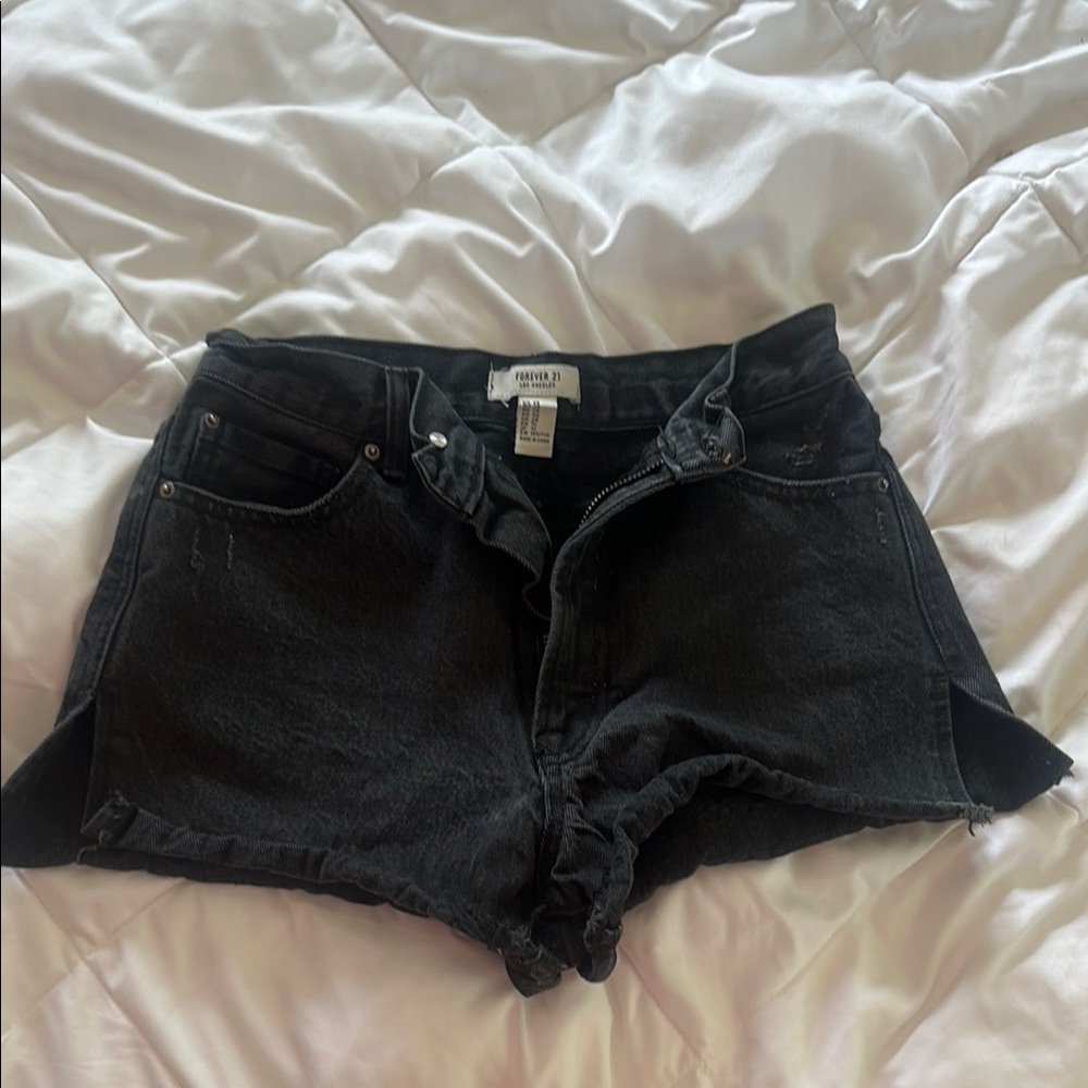Forever 21 Black Jean Shorts Distressed High-Waisted